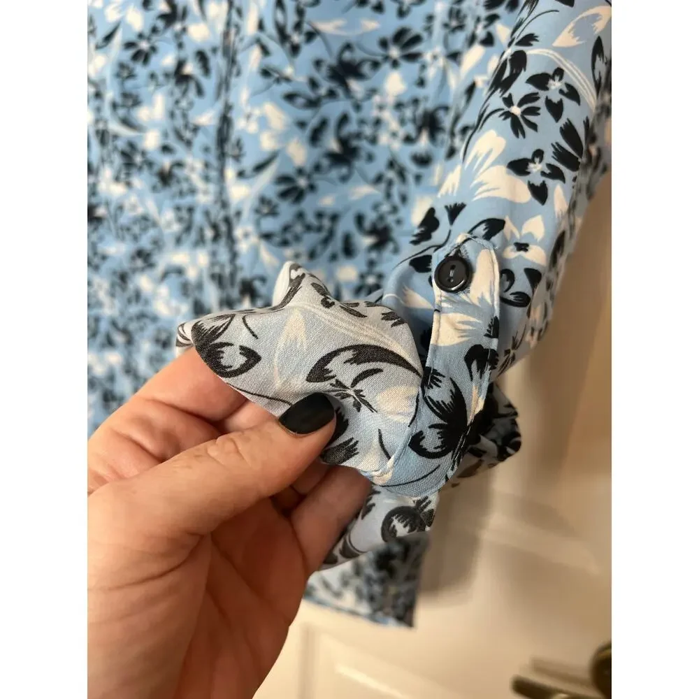 Coral Bay Women's Blue Floral Print Blouse Top Roll Tab Sleeves Size Small - Picture 5 of 8